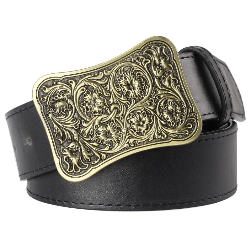 New Fashion Women Belt Gorgeous Arabesque Floral Pattern Noble Royal Flower Metal Buckle Lady Daily Waistband