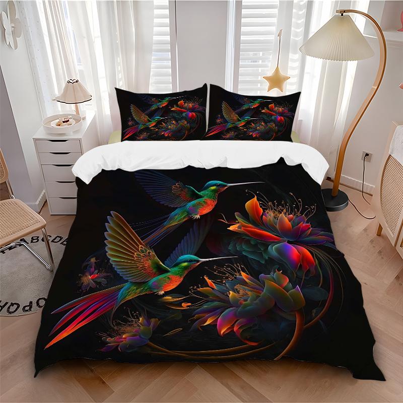 3-teiliges Buntes Kolibri im Flug Aufgedrucktes Bettwäscheset, Weiche und Bequeme Bettbezug für Schlafzimmer, Gästezimmer (1 Bettbezug + 2 Kissenbezüge