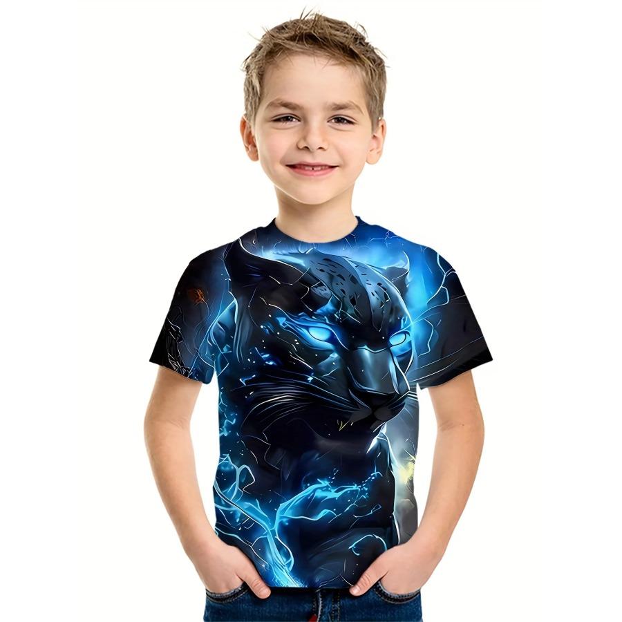 2024 T-Shirt Animal Panther Lion Wolf 3D Print Streetwear T-shirts Boys Girl Casual Fashion Oversized T Shirt Kids Tops Clothing