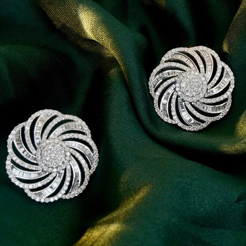 Exquisite Flower Pierced Earrings For Women  Color Brilliant Zirconia Accessories Whirlpool Shape Ear Studs Jewelry