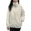 Women Winter Sherpa Coat Fuzzy Warm Solid Color Stand Collar Loose Fit Zipper Closure Dual Pocket Drop Shoulder Long Sleeves Ladies Female Coat