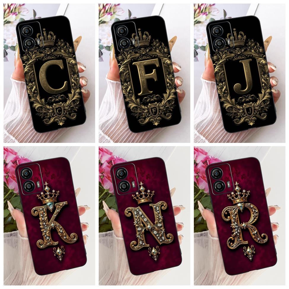 Casing For Motorola Moto G53 G55 G73 Case For Moto G55 XT2435-2 Cover Silicone Luxury Crown A-Z Letters 2D Painted Soft Bumper