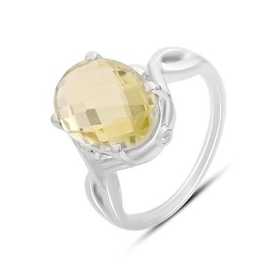 Silver Ring with Natural Green Quartz 4.895ct, Cubic Zirconia, Product Weight 4.72 G (2162148)