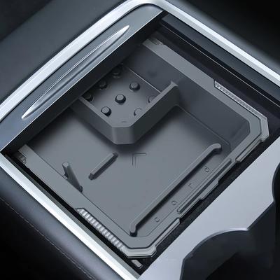 For Tesla Model 3 Model Y Upgraded Silicone Double Layer Hidden Center Console Organizer Tray Box for Interior Accessories