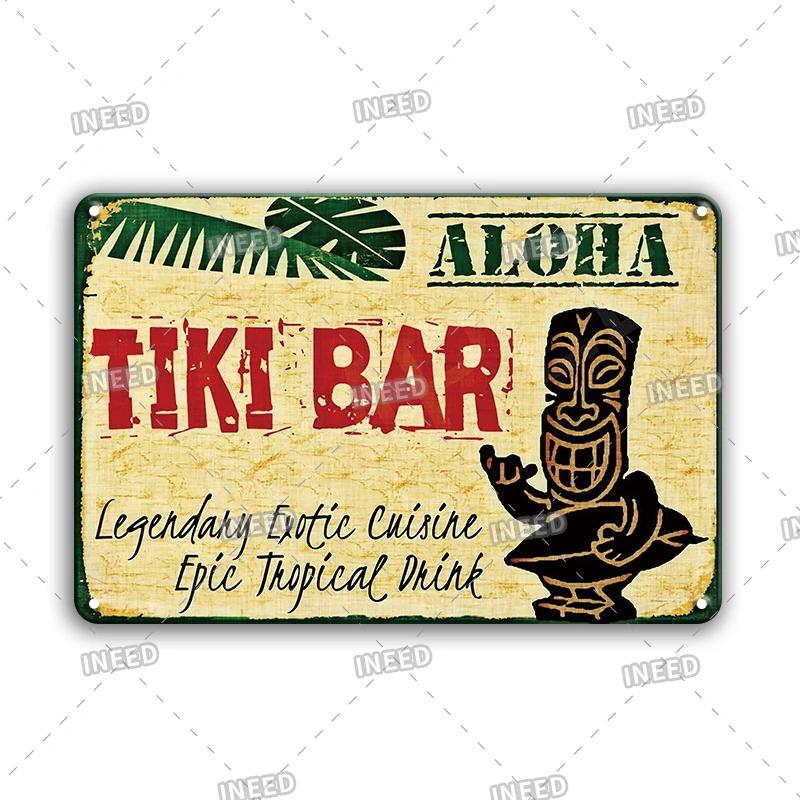 Lustiges Aloha Tiki Bar Blechschild, Vintage Strandbar, Pub Kunst, Wanddeko, Metallplatte, Retro Hawaii Schönheit, Eisenmalerei Schilder