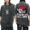 Anime Berserk Guts Vintage Washed T Shirt Manga Gatsu Griffith Zodd T-shirts Women Clothing Cotton Casual Oversized T-Shirt