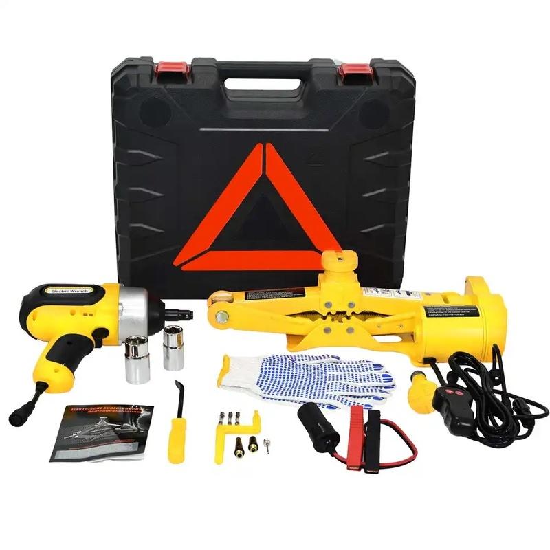 Kit de Cric Électrique pour Voiture, 3T 12V, Kit de Levage Électrique Portable à Ciseaux pour Voiture, Clé à Choc, Kit de Changement de Pneu