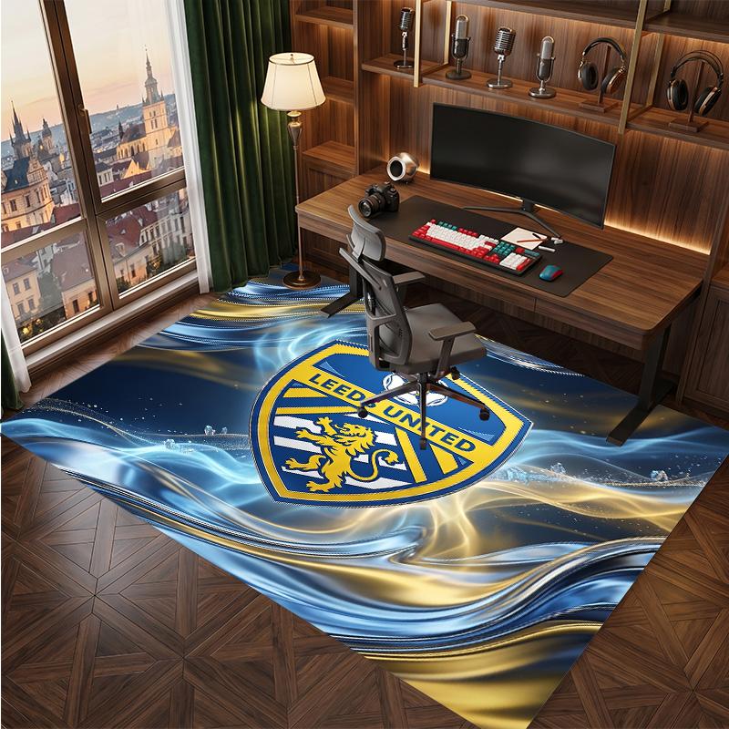 Leeds United Football Print Crystal Velvet Rug, Comfortable Water Absorbent Non Slip Indoor Floor Carpet