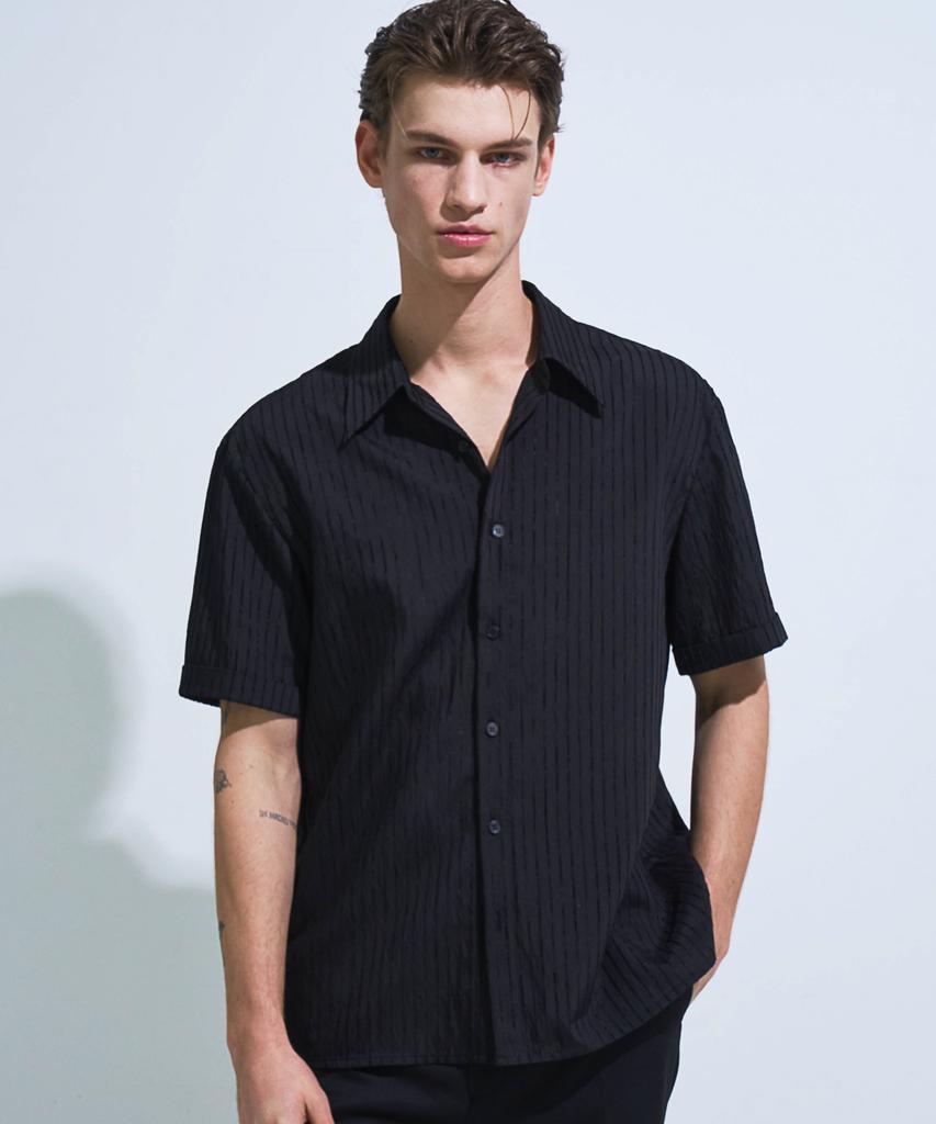 Pekeu Pinstripe Short Sleeve Shirt (Black)