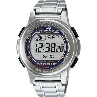 [Citizen Q&Q] Watch Solar Radio Waterproof Men's Silver Digital Date Alarm Chronograph 100m Water Resistant MHS5-200