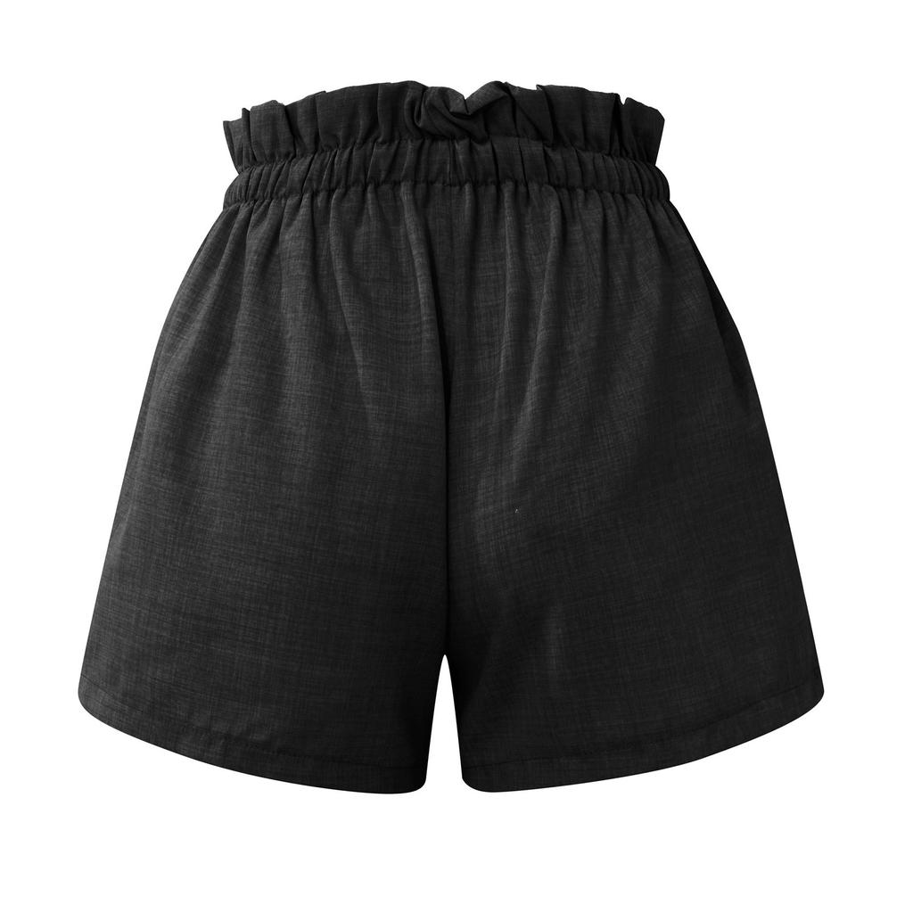Women's Colour Casual Comfortable Shorts Summer High Waist Tie Ruffle Loose Wide Leg Pants