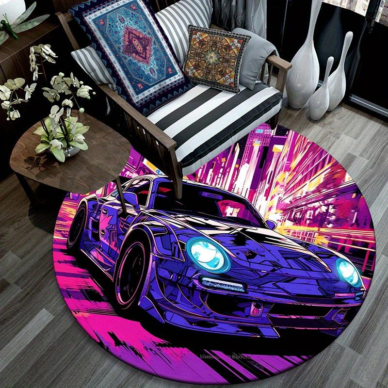 1pc Soft, Absorbent & Non Slip Speeding Car Round Rug Soft Circle Rug for Living Room & Bedroom Decor, Chair Mats, and Unforgettable Home Gi