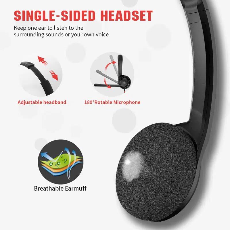 NUBWO HW02 USB Headphones with Noise Cancelling Microphone, On-Ear Wired Office Call Center Headset for Boom Skype Webinars, In-Line Control