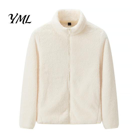 Long Sleeve Coat Women Zip-Up Fleece Jacket, Warm Stand Collar Fall Winter Apparel Coat, Solid Color Loose Casual Outerwear for Thick Jacket