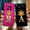 Casing For Tecno Camon 40 Premier 5G Case Black Soft Silicone Shockproof Shell Letter Pink Black Shiny A To Z Crown Pattern Case