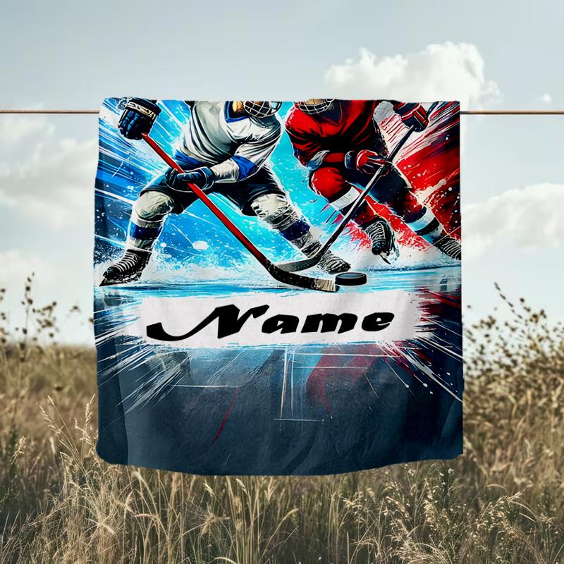 1PC Custom Name Hockey Players Action Outdooor Flannel Blankets Throw Blanket All-Season Throw Gift Bedspread for Couch, Bed, Camping Holiday Birthda