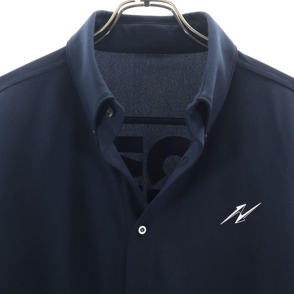 MONOCROM Back Logo Long Sleeve Button Down Shirt Navy Stretch Men's Used