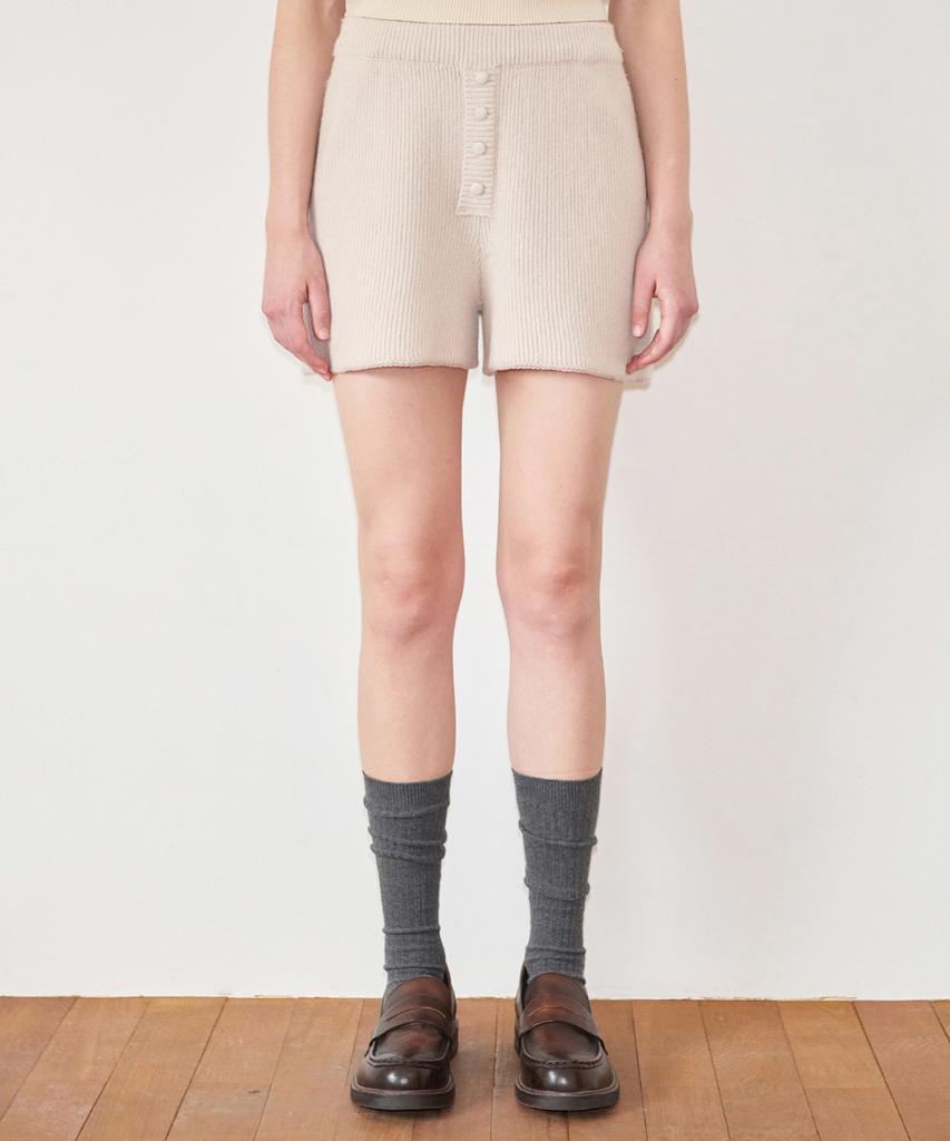 SINOON Button Knit Shorts (Greyish Beige)