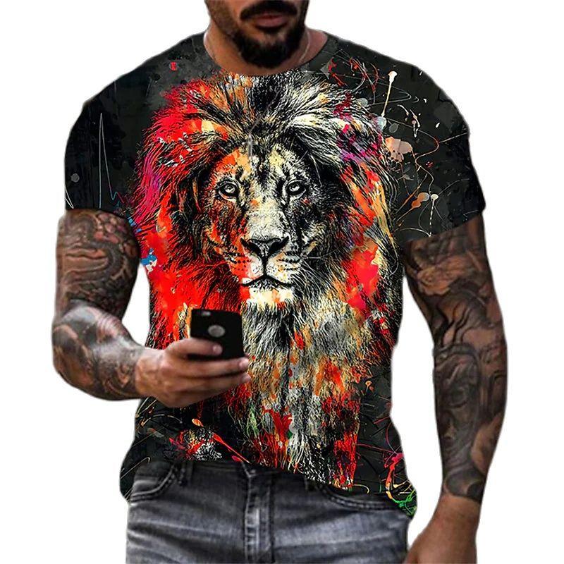 Men'S Casual Trend Men'S Short Sleeve Crew Neck Animal Digital Printed T-Shirt