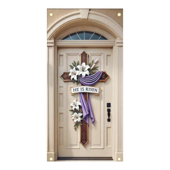Easter Door Banner Spring Bunny Carrot Eggs Porch Sign Large Front Door Wall Backdrop for Indoor Outdoor Spring Party Decoration Photo Booth Props