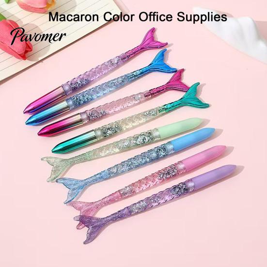 Set de stylos gel en plastique 4 pièces Ensemble de stylos queue de poisson sirène, Corps transparent dégradé et brillant, Papeterie créative pour filles Décor nageoire, Lisse