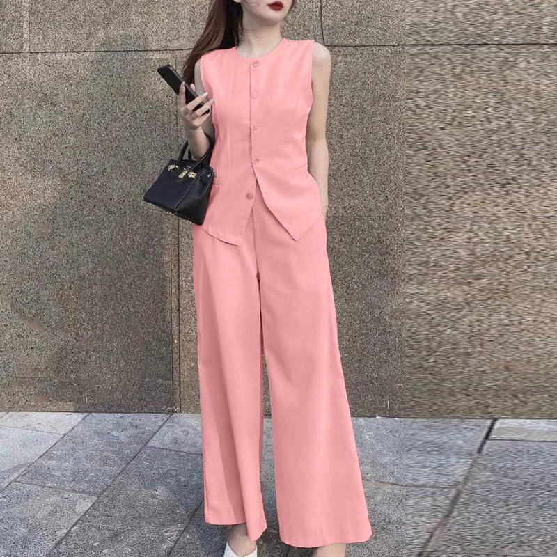 ZANZEA Summer Outfits Womens Tops and Wide Leg Pants Casual Two Piece Suit Set