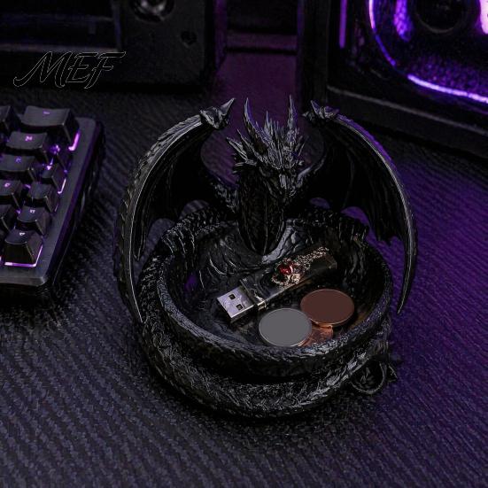 Medieval Dragon Decor 3D Printed Storage Tray for Jewelry Keys, Decorative Desktop Organizer with Detailed Fantasy Scales & Wings, Large Capacity Bowl