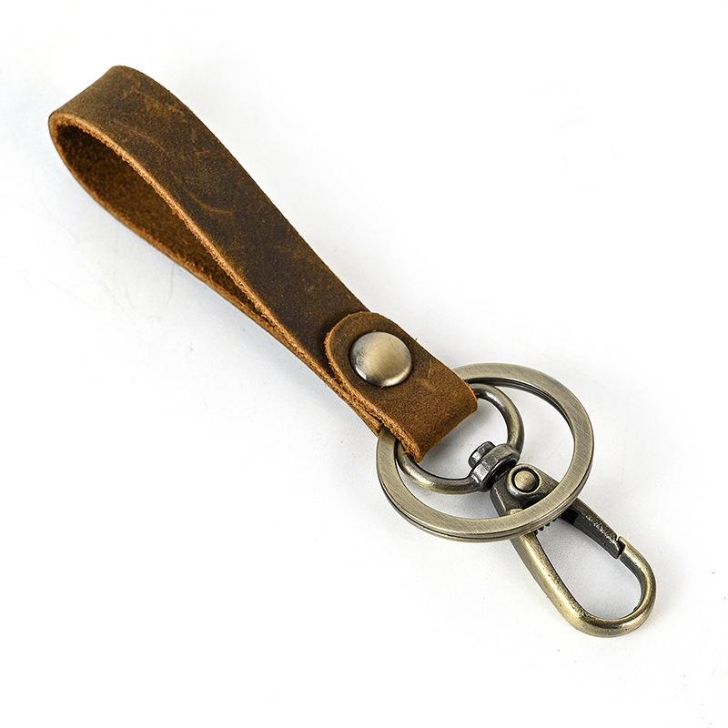 Pure Handmade Simple Leather Keychain, Retro Mad Horse Leather Key Ring Key Ring Small Gift.