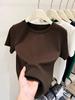 2026 Vielseitiges Damen-T-Shirt mit kurzem Ärmel, Rundhalsausschnitt und gebürsteter Oberfläche - Stilvolle Basisschicht für Frühling, Sommer, Herbst