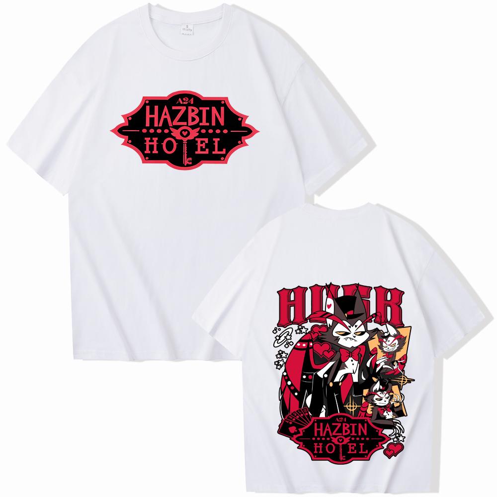 Hazbin Hotel Herr Bomullsskjorta Y2k Husk Grafisk Rundhalsad T-shirt Sommar Harajuku mode streetwear Högkvalitativ T-shirt