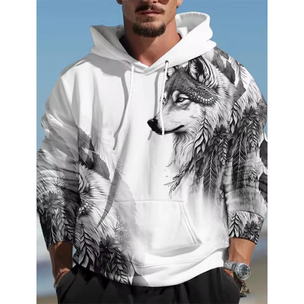 Vintage Men's Hoodie 3d Print Wolf Tops Animal Wolf Graphics Long Sleeve Hoodie Fashion Men's Top Oversized Streetwear Tees