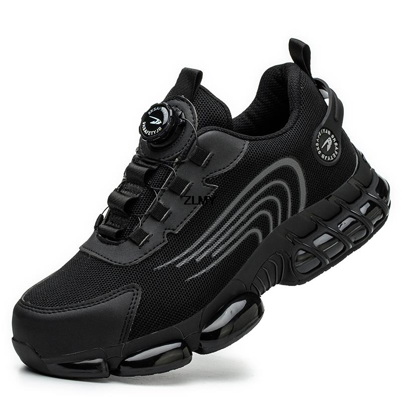 Fashion ZLMY Rotating Button Safety Shoes Men Steel Toe Sneaker Air Cushion Work Shoes Man Puncture Proof Work Safety Boots Protective