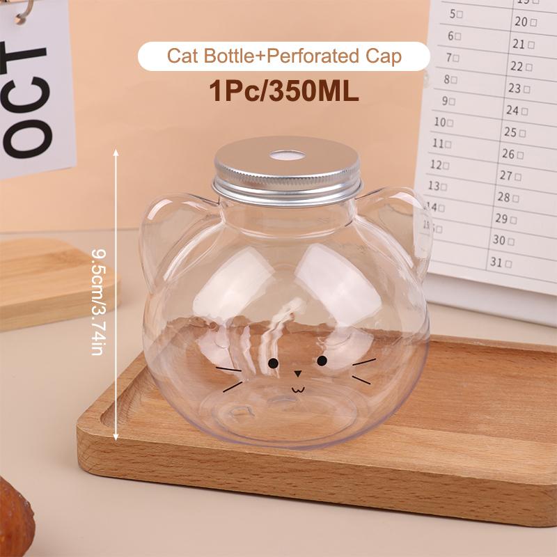 1/5Pcs 350/530ML Cute Cat Rabbit Plastic Bottle Clear Milk Tea Bottle Water Bottle Portable Coffee Drinking Cup Drink Bottles