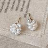 Real Sterling Silver 14K Gold Freshwater Pearl Fireworks Stud Earrings for Women Trendy Fine Flower Accessories