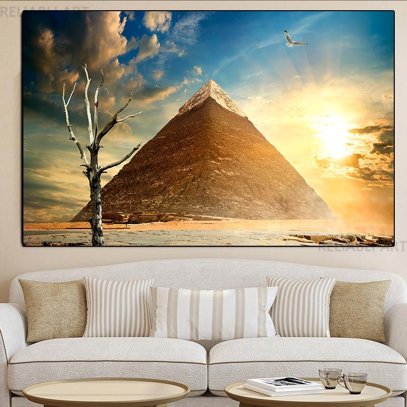 Toile de pyramides égyptiennes de civilisation ancienne, peinture murale, affiches et imprimés de paysage pour décoration de salon et de maison