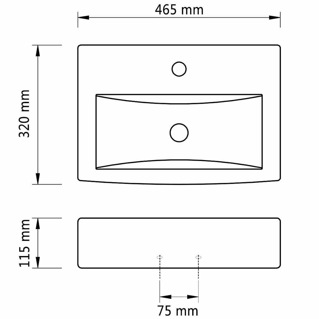 Ceramic Washbasin with Faucet Overflow Hole White Rectangular