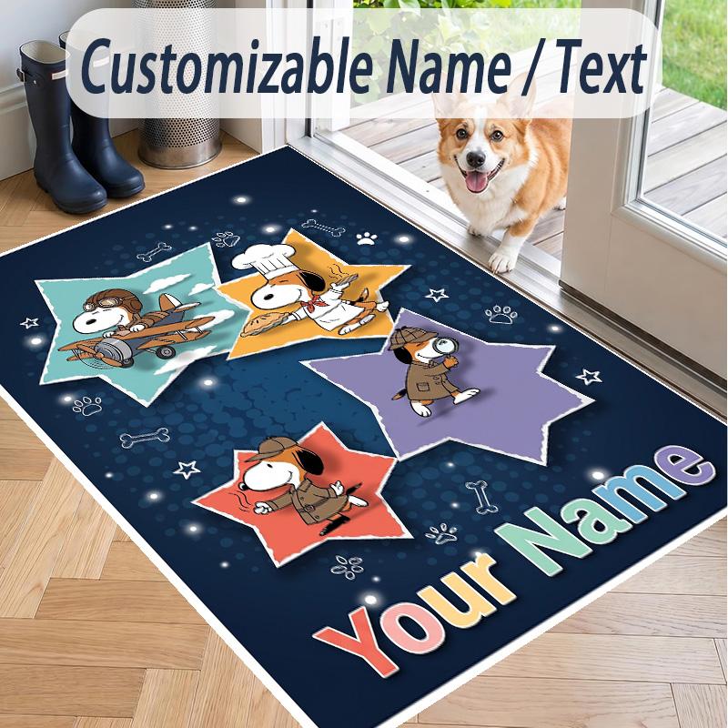 Custom Text Snoopy Peanuts Pattern Floor Rug Soft Indoor Carpet Mat Living Room Bedroom