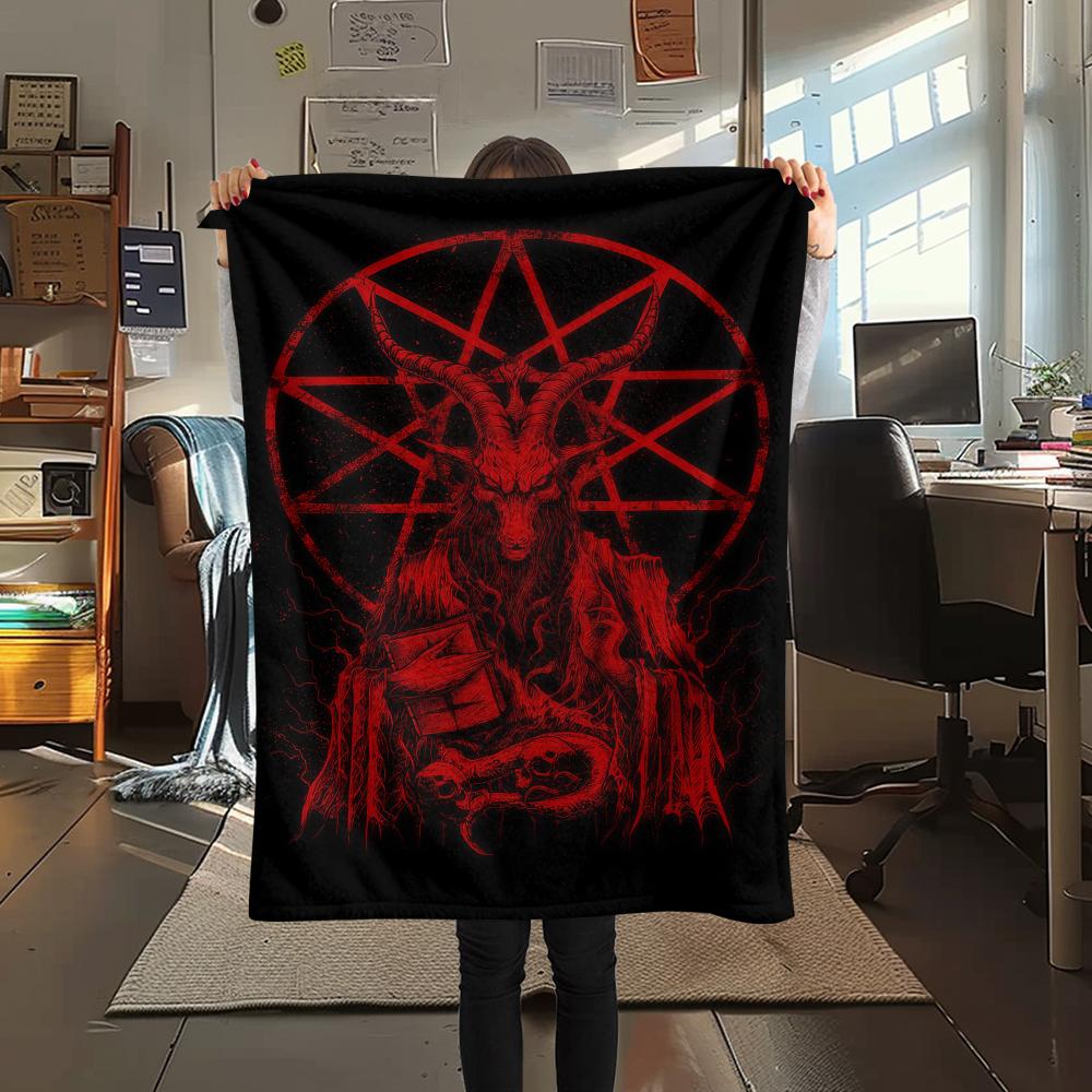 1PC Satan Symbol Print Flannel Blanket, High quality All Seasons, Home Decor, Warmth and Comfort, Perfect for Christmas Gifts