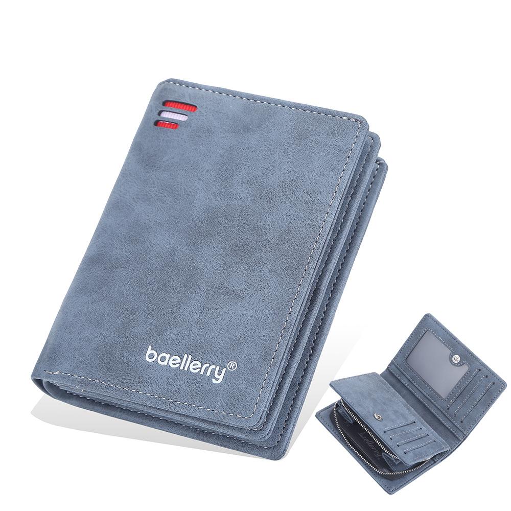 Baellerry Men's Fashion Short Wallet Zipper Coin Purse Multi-card Slots Billfold Vertical Notecase Pu Leather Card Holder