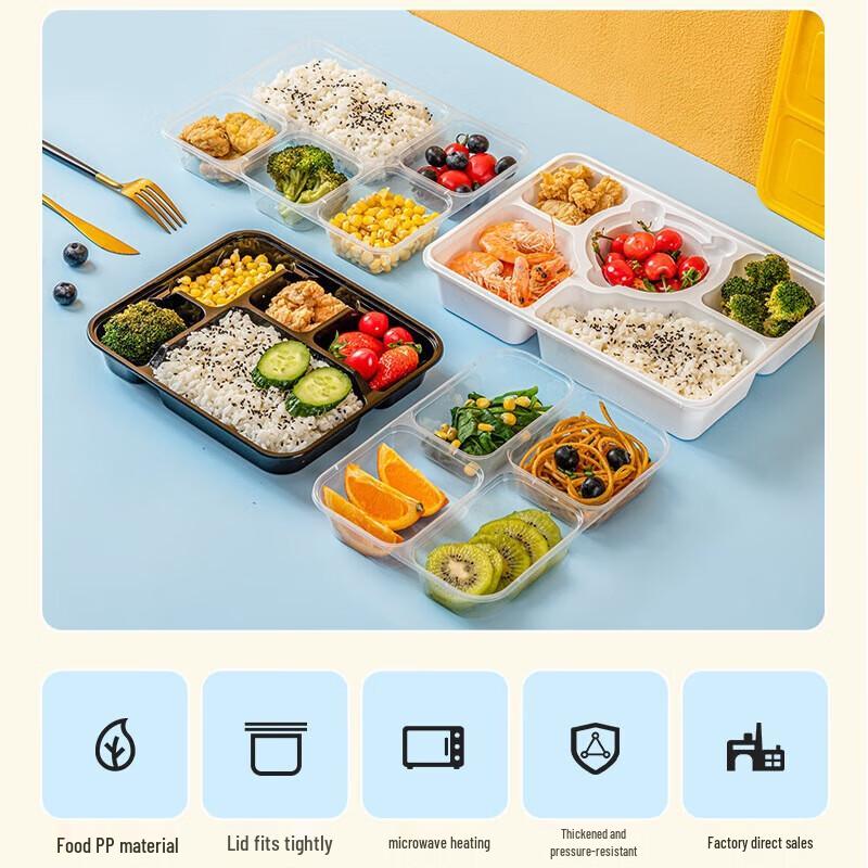 Large Capacity Disposable 5-Compartment Food Containers