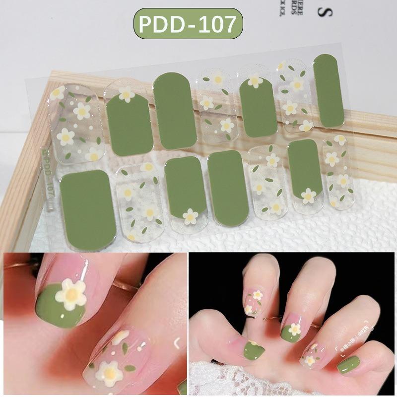 60 Styles DIY Semi Cured Gel Nail Stickers Long-Lasting Solid Color Fresh Flowers In Spring Nail Strips Patch Slider Full Cover Decal