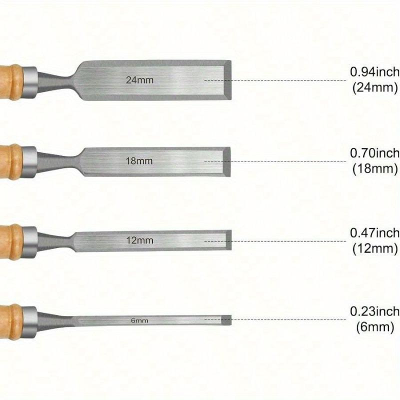 Professionelles Holzmeißel-Set, 4-teiliges Holzmeißel-Set für die Holzbearbeitung, Holzschnitzerei, CR-V-Stahlmeißel