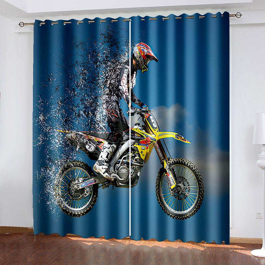 Motorcycle Print Drapes Two Independent Drapes on The Left and Right Semi Lightblocking Drapes for Bedrooms Windowpane Blinds