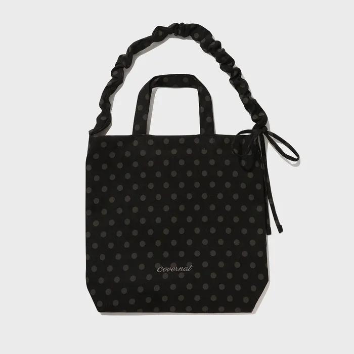 Clover Heart Shirred Ribbon Eco Bag Black Dot