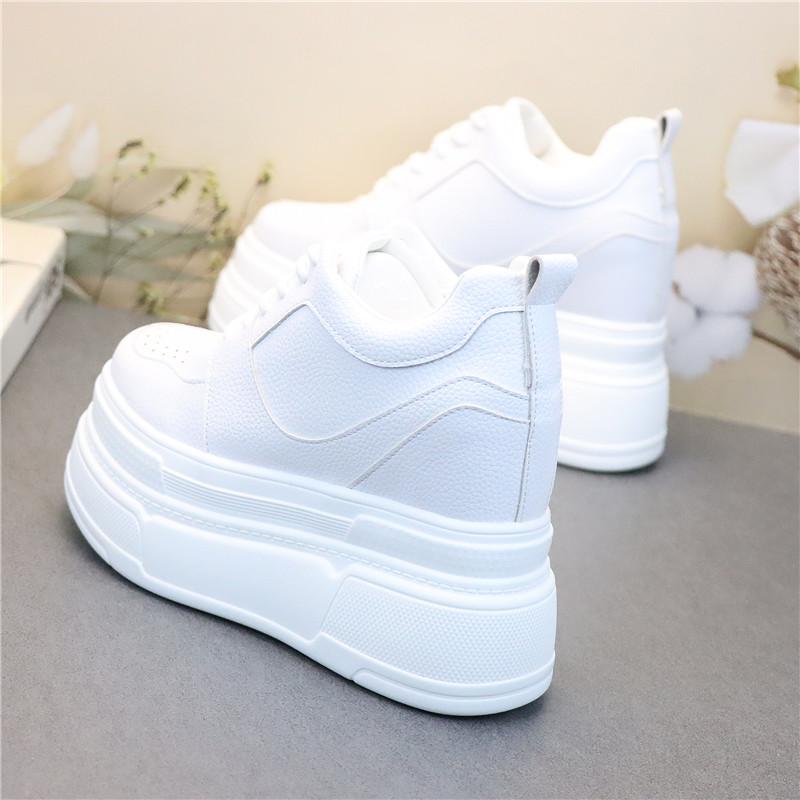 Fashion 12CM Genuine Leather Thick Sole Ankle Booties Lace Up Autumn Spring Hidden Heels Fashion Vulcanize Shoes