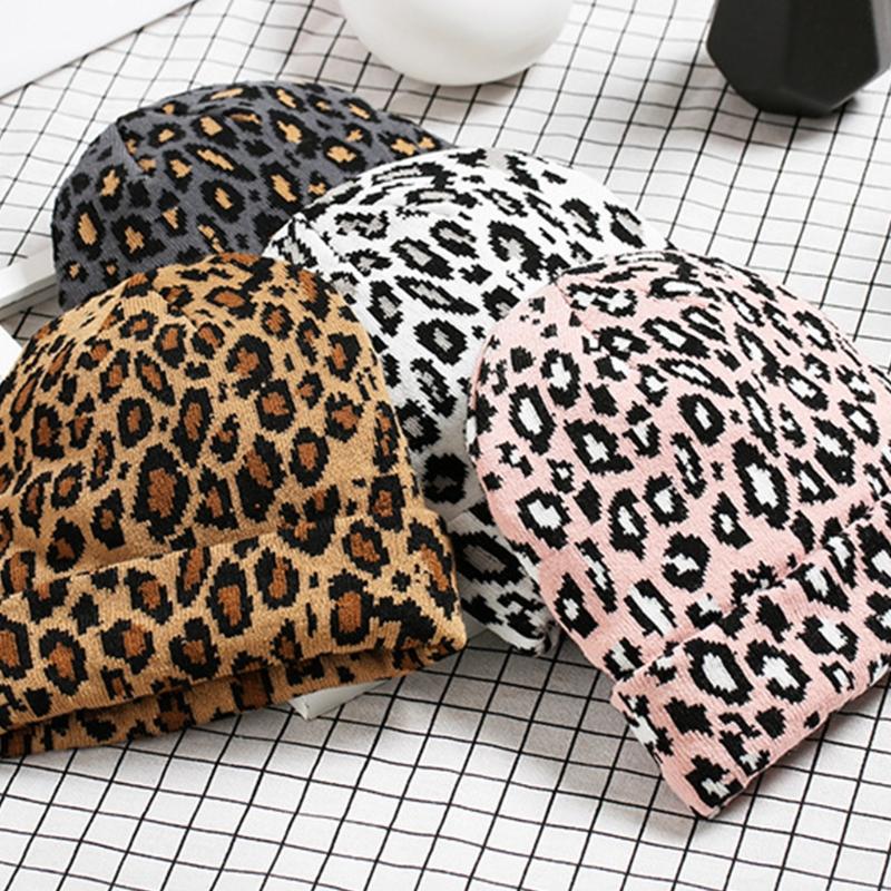 Vintage Wool Hat Leopard-print Knitted Hat Ear Protect Warm Autumn Winter for Boys Girls Xmas Halloween New Year Party