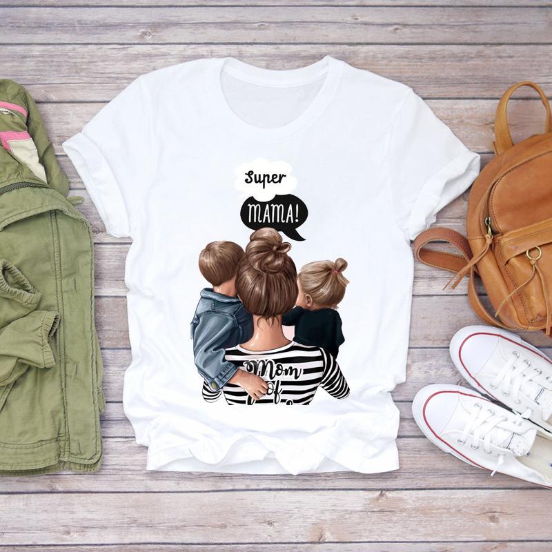 Mom's Mother's Day Themed Printed Round Neck Plus Size Fashionable Loose Cotton Short Sleeved Top T-Shirts Women’s