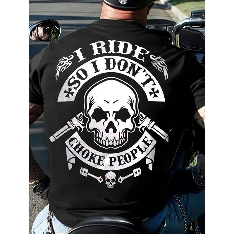 Tailles européennes A « Moto - Crâne et Tuyaux d'Échappement » Thème Biker et Aspect Robuste Graphique Confortable Col Rond Homme Dos