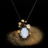 Elegant Retro Fresh Flower White Jade Pendant Necklace Flower Creative Pendant Necklace Ladies 925  Jewelry Sweater Chain
