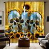 2er Set HD Halloween Sonnenblumen umgeben Schädel Vorhang Gelbe Bindung digital bedruckter Vorhang Wohnkultur Stil Dekorieren Wohnz